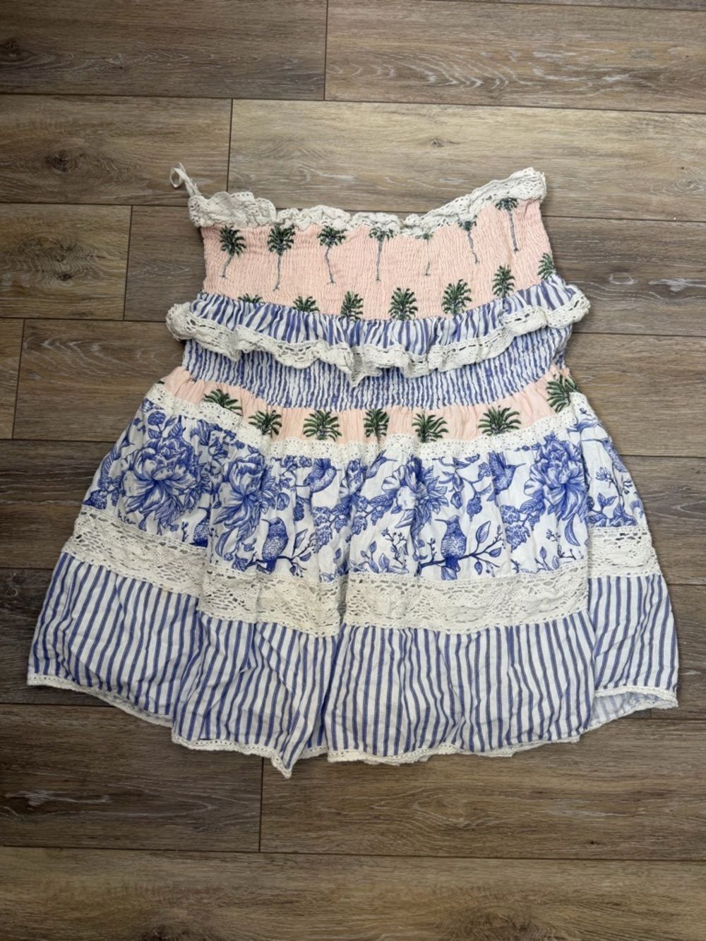 Nuuly Boho Tiered Floral & Stripe Smocked Tunic Top Sz XXL